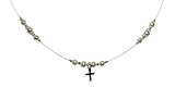 First Communion Necklace illusion line Sterling Silver Girls Childrens Jewelry - freshwater pearl necklace beaded on a clear illusion line with an adorable little silver cross