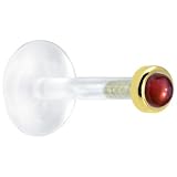 16 Gauge 1/4 Inches Solid 14KT Yellow Gold 2mm Genuine Red Garnet Bioplast Push in Labret