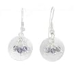 Round Brushed Satin Disc Dangle Earrings in Sterling Silver with Iolite Gemstone Beads, #7939