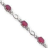 14k White .05c Rubies Swirled Links Diamond Ruby Bracelet - 7 Inch - Box Clasp
