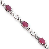 14k White .05c Rubies Swirled Links Diamond Ruby Bracelet - 7 Inch - Box Clasp by JewelryWeb