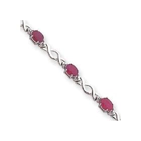 14k White .05c Rubies Swirled Links Diamond Ruby Bracelet - 7 Inch - Box Clasp by