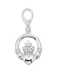 Genuine Zable (TM) Product. 925 Sterling Silver CZ Claddagh Clip-on Bead Charm. 100% Satisfaction Guaranteed.