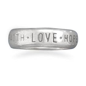 Faith Hope Love Sterling Silver Band Ring, 5: Jewelry