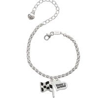 Checkered Race Flag Happy Birthday Heart Charm Bracelet