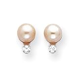 14k White Gold Pink Cultured Pearl With CZ Earrings