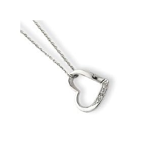 Sterling Silver Heart With Diamond Necklace - 18 Inch - 0.01mm - Spring Ring