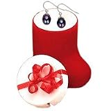 Black Pearl Earring in Christmas Red Boot Jewelry Box