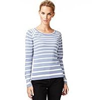 Autograph Cotton Rich Striped Jumper with Silk