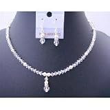Brd447 Clear Swarovski Crystals Handcrafted Bridal Bridemaides Flower Girls Jewelry Set w/ Drop Down Wedding Bridal Jewelry with Gift Box