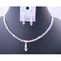 Brd447 Clear Swarovski Crystals Handcrafted Bridal Bridemaides Flower Girls Jewelry Set w/ Drop Down Wedding Bridal Jewelry with Gift Box