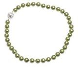 L. Erickson Pearl Necklace with Swarovski Encrusted Magnetic Clasp - Dark Green