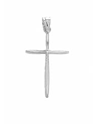 14K Solid White Gold Shiny Cross Charm Pendant Small