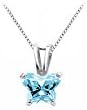 Sterling Silver Petite Baby Charm Butterfly Pendant Necklace Aqua CZ Birthstone for March