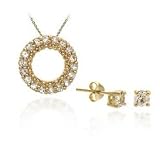 Vermeil (24k Gold over Sterling Silver) Round Diamond cubic zirconia stone Eternity cz Pendant/Slide Stud Earrings Set