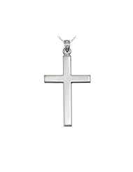 925 Sterling Silver Rhodium Large Plain Pol Cross Pendant - 16/18 Adjustable Chain Included