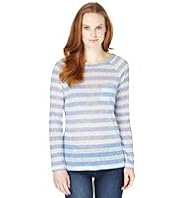 Raglan Sleeve Striped T-Shirt with Linen