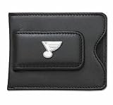 St. Louis Blues 5/8" Sterling Silver Note Logo on Black Leather Money Clip / Credit Card Holder