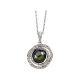 14K White Gold Tahitian Cultured Black Pearl and Diamond Pendant