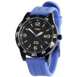 Timex Mens Date Window Black IP Stainless Steel Case Blue Rubber Strap Watch T2P137