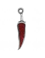 Sterling Silver 18" .8mm Wide Box Chain Necklace With Small Chile Pepper Simulated Red Coral Inlay Pendant