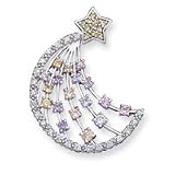 Sterling Silver Multi-color CZ Moon and Star Slide