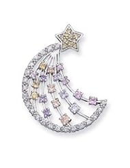 Sterling Silver Multi-color CZ Moon and Star Slide