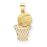 14k Solid Diamond-Cut Basketball and Net Charm