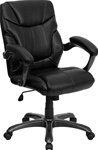 Flash Furniture GO-724M-MID-BK-LEA-GG Mid-Back Black Leather Overstuffed Office Chair On Sale