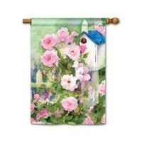 Roses and Birdhouse Standard Flag by 