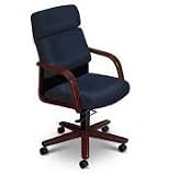 2900 Series Executive High Back Swivel Chair W/Wood Arms, Mahogany/Navy