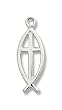 Sterling Silver Fish Cross Medal Pendant with 18" Sterling Silver Chain in Gift Box