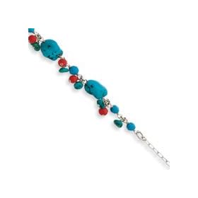 Howlite Turquoise Red Coral Bracelet - 7.5 Inch - Lobster Claw by 
