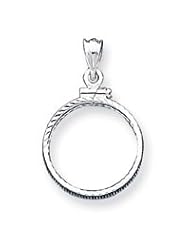 Sterling Silver 19.1 x 1.5mm $0.01 Diamond-cut Coin Bezel Pendant QBC1"