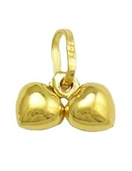 14K Yellow Gold 2 Hearts Charm Pendant 15 x 14 mm