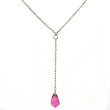 Dark Pink Drop Briolette Silver CZ Y Necklace