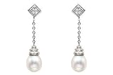 8mm Cultured Pearl and Diamond 14K White Gold Earrings