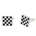 Stainless Steel Genuine Black Onyx and Mother Of Pearl Checker Board Cufflinks