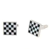 stainless Steel Genuine Black Onyx and Mother Of Pearl Checker Board Cufflinks