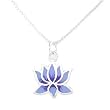 Small Lotus Flower Pendant with Light and Dark Blue Finish in Sterling Silver on a 16" Sterling Box Chain, #8221