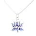 Small Lotus Flower Pendant with Light and Dark Blue Finish in Sterling Silver on a 16" Sterling Box Chain, #8221