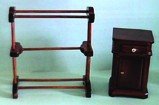 DOLLS HOUSE BATHROOM OAK TOWEL RACK AND SMALL CABINET