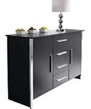 Black and Chrome Modern 2 Door 4 Drawer Sideboard - New Flat Packed