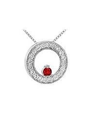Ruby and Diamond Circle Pendant : 14K White Gold - 1.00 CT TGW
