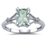 0.01 Ct Diamond & 1.09 Cts Green Amethyst Ring in 14K White Gold