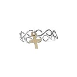 Sterling Silvert Two Tone Wavy Band With Cross Drop Toe Ring
