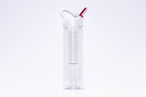 Infuser Water Bottle Plastic 2 Pack Flavor Water with Fruit Clear Basket and Red Straw 26oz