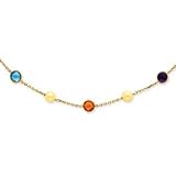 14K Akoya Pearl and Multi-color Gemstone Necklace - 18 Inch - Lobster Claw
