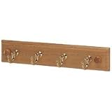 Wood Back 4 Hook Hanger, Polished Brass