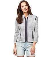 Indigo Collection Cotton Rich Metallic Striped Tweed Jacket